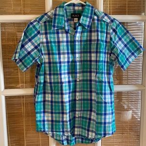 Childrens Place boys short sleeve plaid button up tee